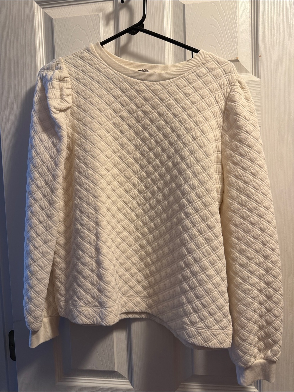 LOFT Cream Quilted Crewneck Sweater